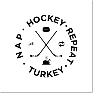 Hockey Turkey Nap Repeat Funny Thanksgiving Posters and Art